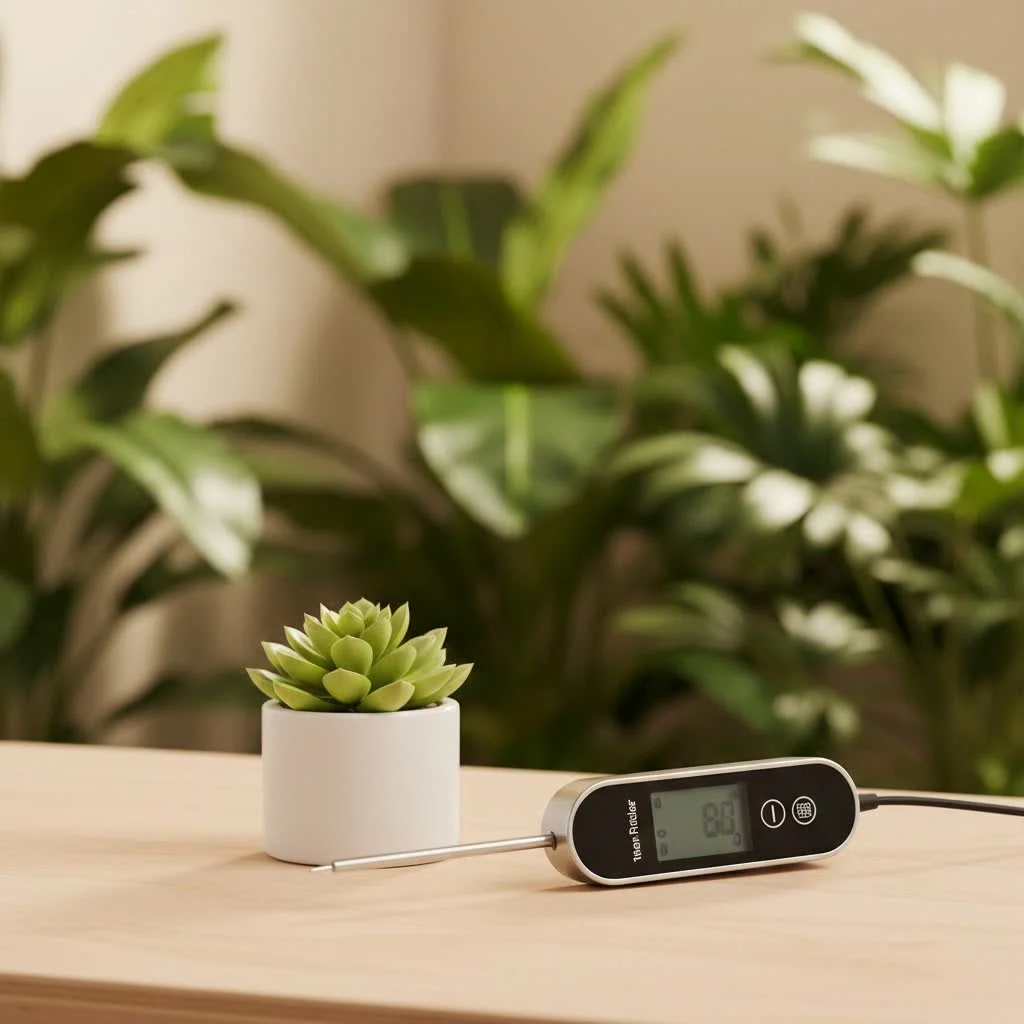 A chef using a digital kitchen meat thermometer to check steak temperature