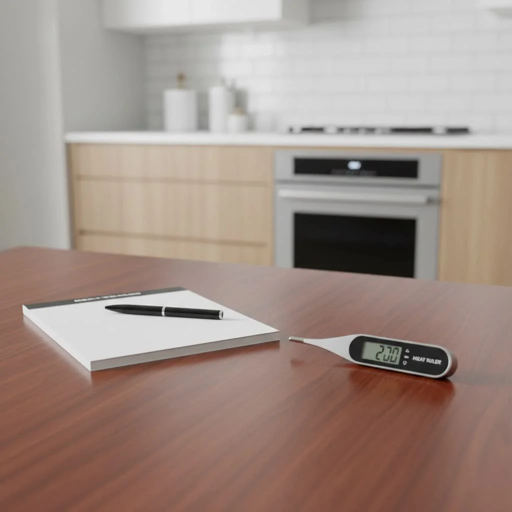 Digital food meat thermometer inserted into a roasting chicken