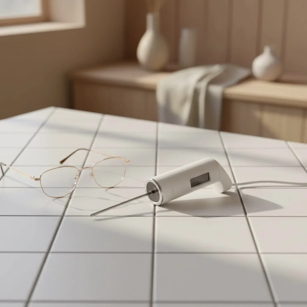 Meat cooking thermometer probe inserted into a roast
